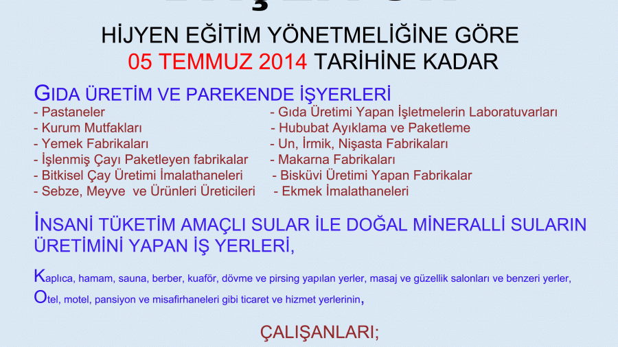İŞYERİ ÇALIŞANLARINA HİJYEN EĞİTİMLERİ BAŞLIYOR